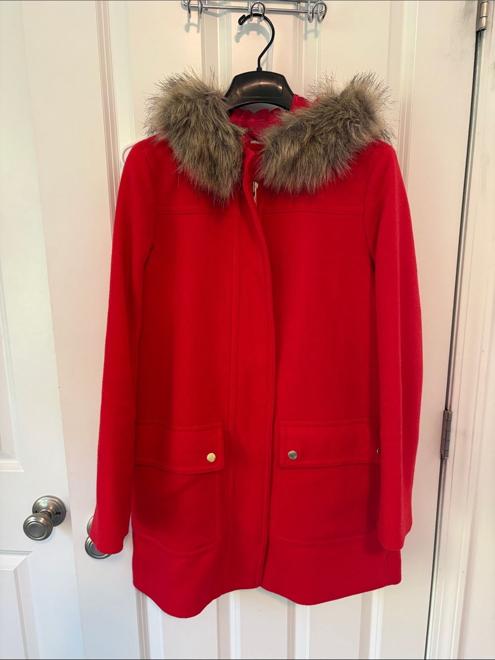 J crew factory red winter coat with hood